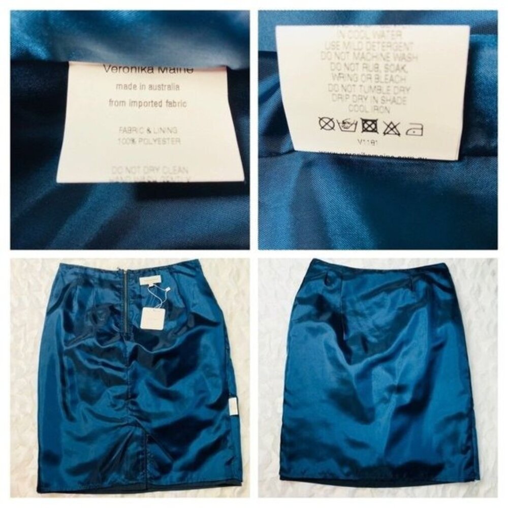 Veronika Maine Cinched Pencil Skirt Sz 10 Dark Iridescent Blue Evening New $169 - Picture 5 of 10